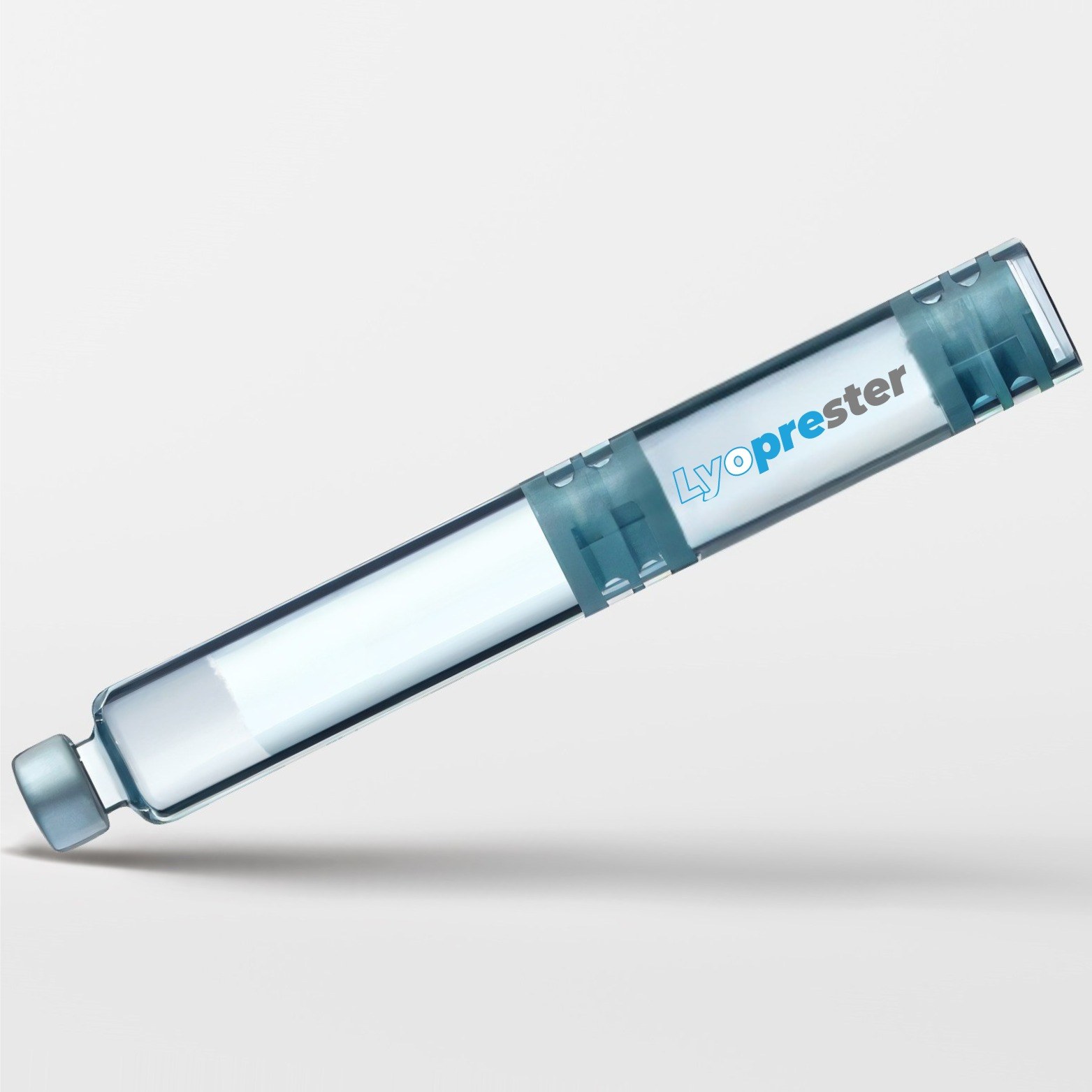 A Lyoprester dual-chamber cartridge carrying the P-EARL bespoke reconstitution liquid — Panacea Bio Chem, by Bogdan Dicoias